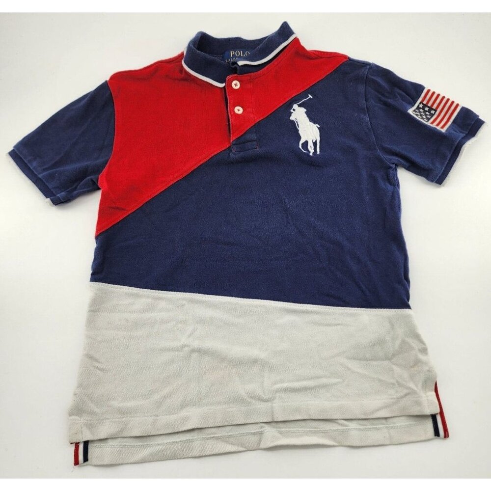 Polo Ralph Lauren Red White Blue USA  Colorblock Polo Shirt Big Pony Youth Small